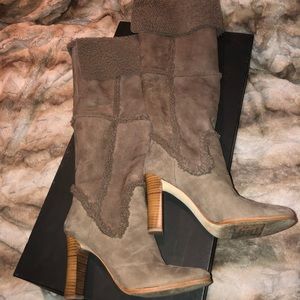 FINAL! Ann Taylor Taupe Shearling High Heel Boots